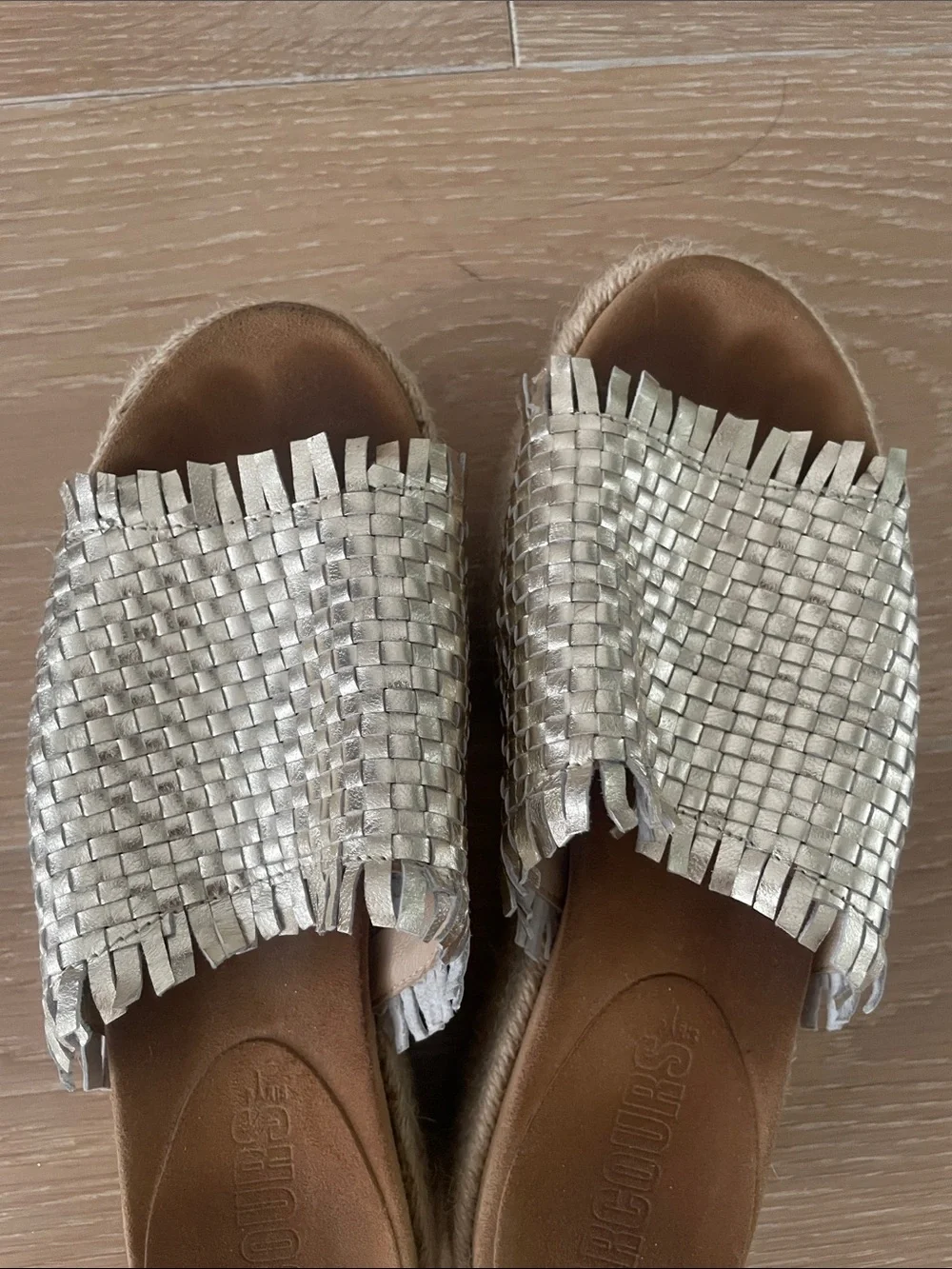 Woven Metallic Slide Espadrille Platform Sandals - Picture 4 of 6